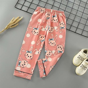 极速儿童单条睡裤男女童纯v棉春秋款家居裤中大童薄款全棉单件长