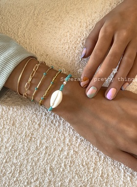 极速几件小事/波k西米亚森女系小清新海岛度假风贝壳米珠多层叠戴