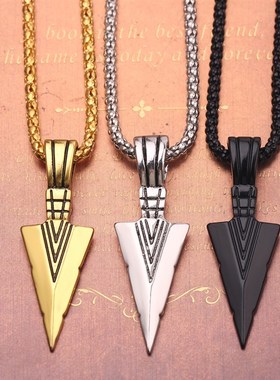 极速Mens  Design Matte Bvlack Long Necklace with Arrow Pend