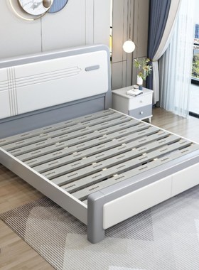 极速北欧橡木实g木床白色现代简约1.8米主卧双人床1.5轻奢储物收