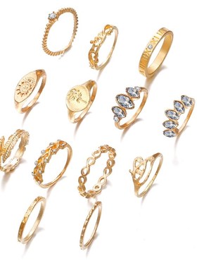 极速13 piece setl rings women Vintage diamond leaf ring set