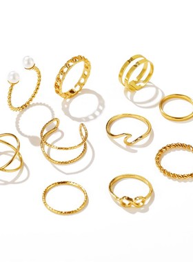 极速10 piece ring set Mens Fwomens 合金10件套戒指组套珍珠