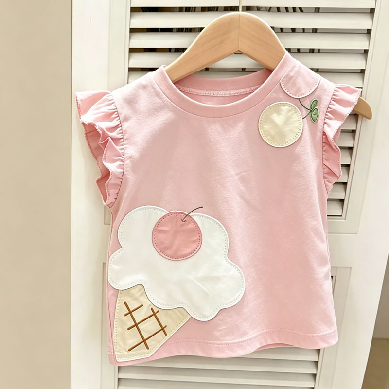 女童短袖夏季卡通贴布飞飞袖t恤