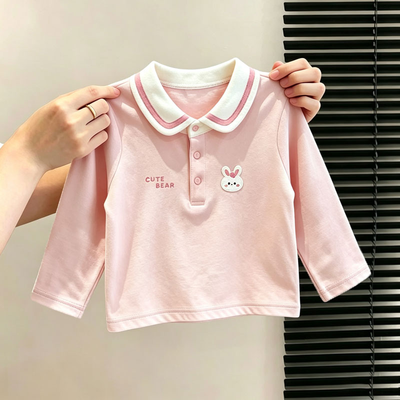 女童纯棉长袖T恤秋百搭翻领上衣