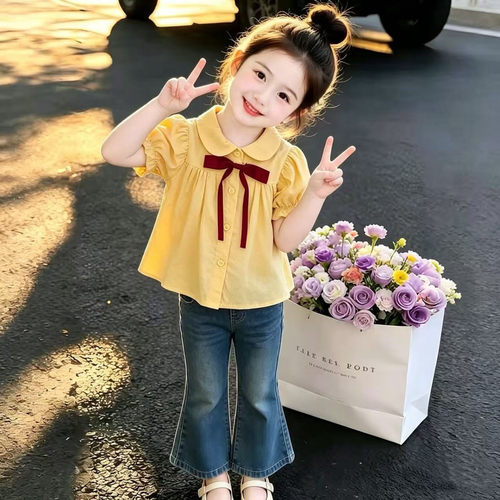 女童短袖夏季学院风娃娃领t恤潮