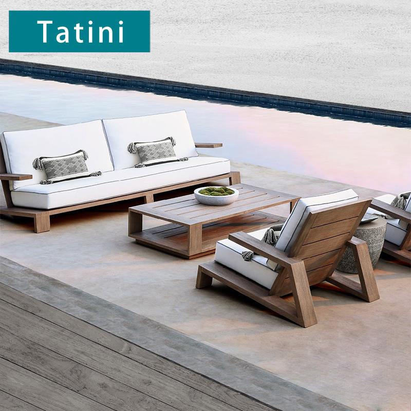 户外庭院沙发别墅露天防水休闲实木家具室外花园露台柚木沙发组合