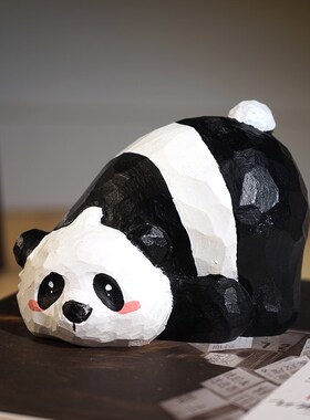 趴趴慵懒大熊猫手工木雕小摆件木头雕刻治愈系可爱书桌送学生礼物