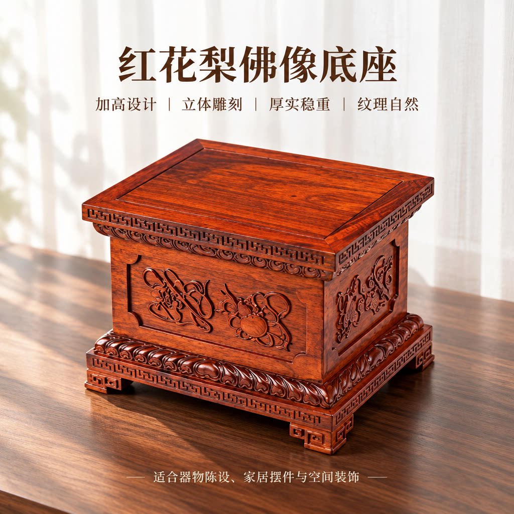 红木佛像底座莲花台加高家用供奉观音菩萨关公财神爷摆件方形实木