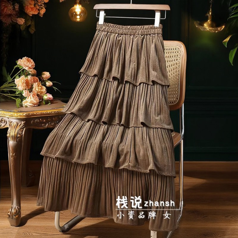 咖色丝绒蛋糕裙半身裙女秋季长裙