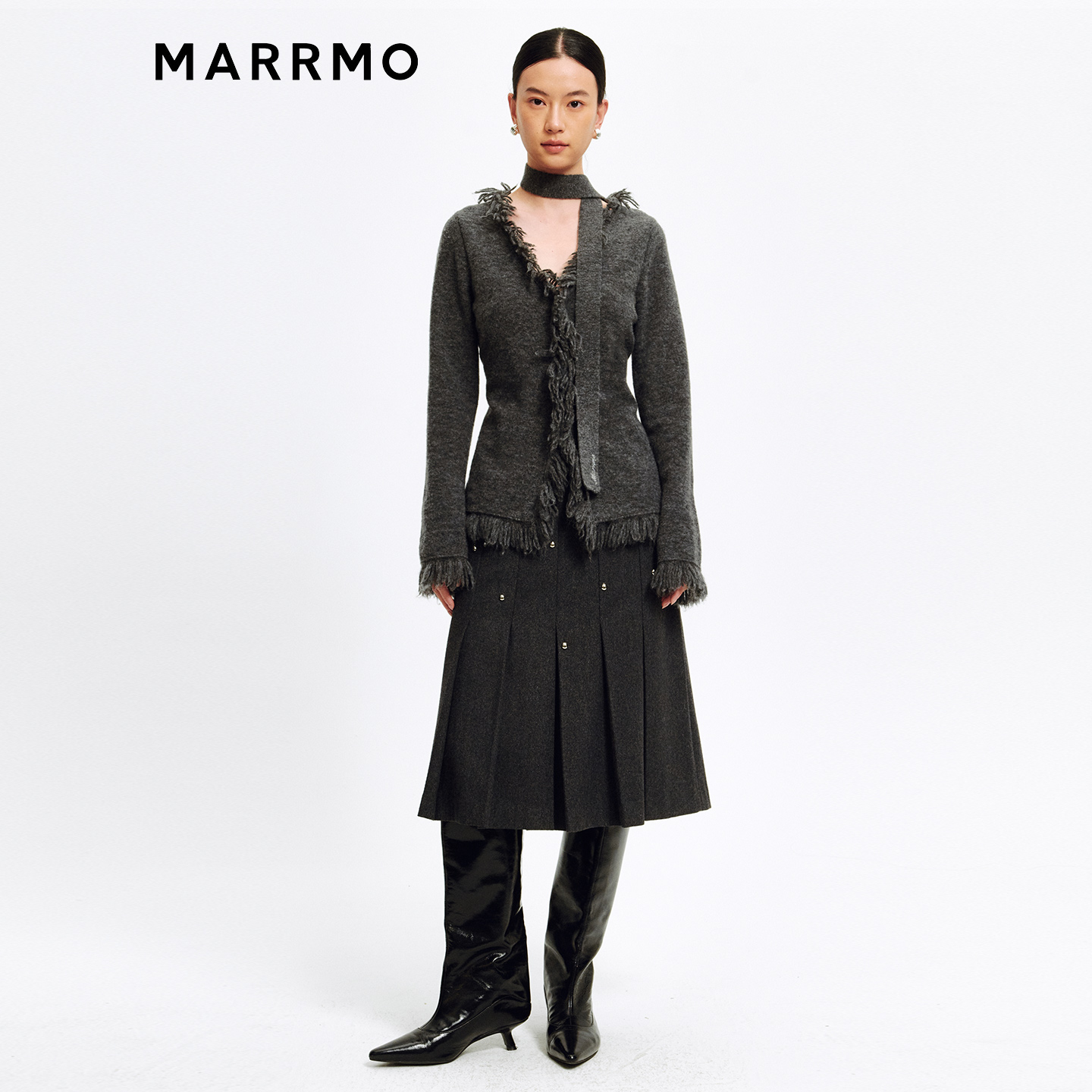 MARRMO/马髦飘带流苏毛织开衫