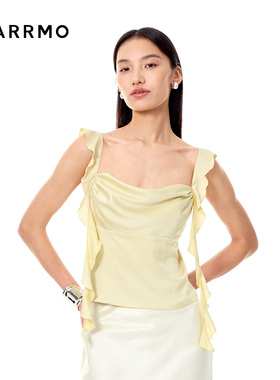 MARRMO/马髦2025夏季新款时尚休闲木耳边立裁醋酸修身吊带上衣女