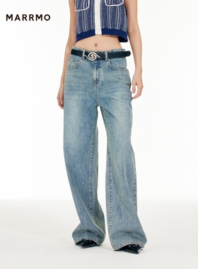 【钟楚曦 吴宣仪同款】MARRMO/马髦 新款闪耀星空烫钻牛仔长裤女