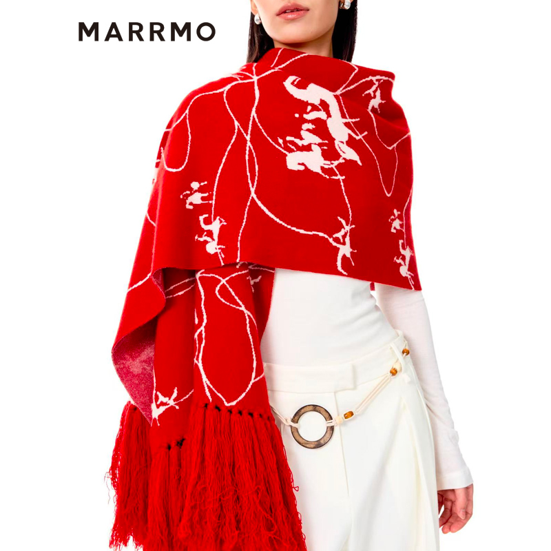 MARRMO中式印花羊毛百搭保暖围巾