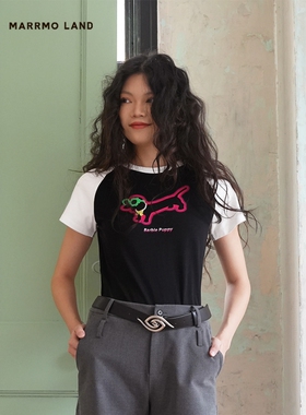 【明星艺人同款】MARRMO/马髦 时尚芭比腊肠趣味百搭T恤上衣