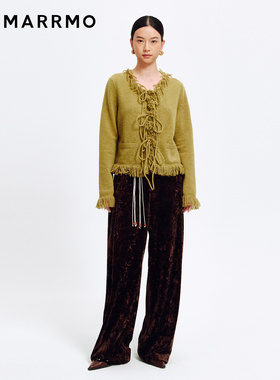 MARRMO/马髦2025年秋季新款毛衣流苏绑带宽松羊驼毛高级感开衫女