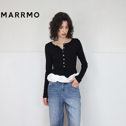 MARRMO/马髦撞色拼接长袖T恤