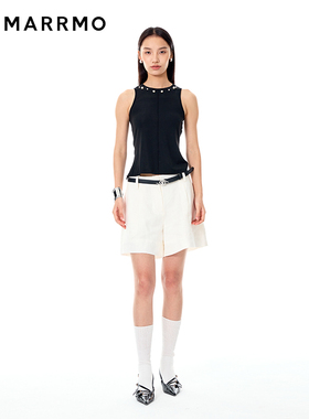 MARRMO/马髦2025夏季新款珍珠装饰蕾丝修身背心上衣女设计师品牌