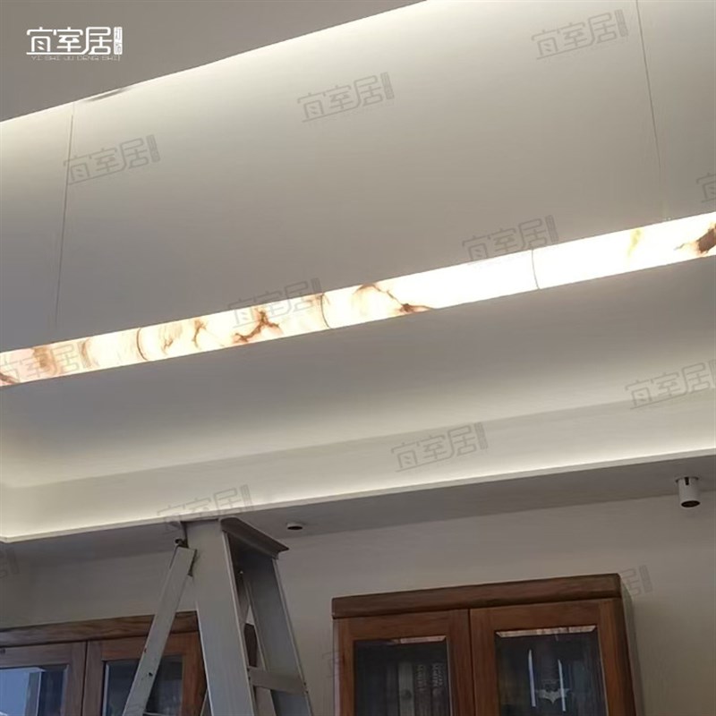 意式饭厅云石吊灯一字长条形全铜高级感现代简约吧台岛台茶室灯具
