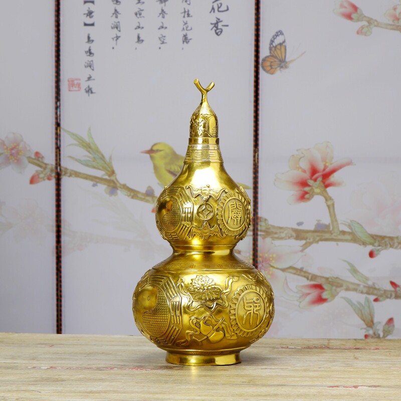 黄铜开口招财八宝葫芦聚财开运八卦镇宅大葫芦桌面玄关风水摆件