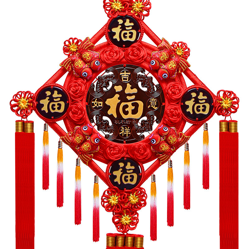 中国结挂饰客厅桃木雕福字大号中国结挂件玄关乔迁入户门新年装饰
