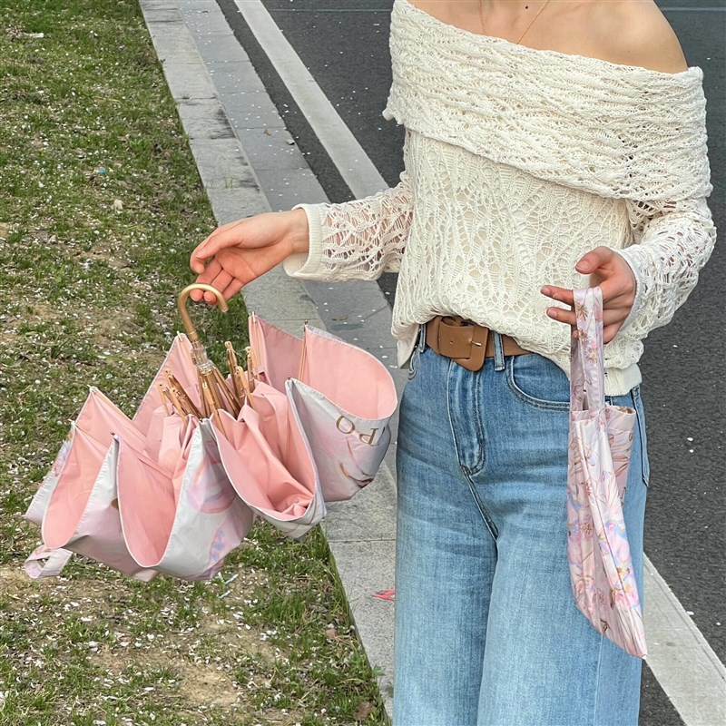 高定款便携弯勾折叠太阳伞女防晒防紫外线彩胶晴雨两用伞送手提袋