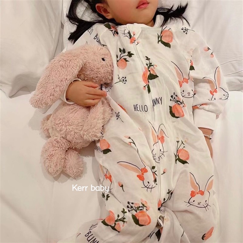 Kerr baby 【双层睡袋】竹棉纱布婴儿分腿睡袋宝宝防踢被儿童睡眠