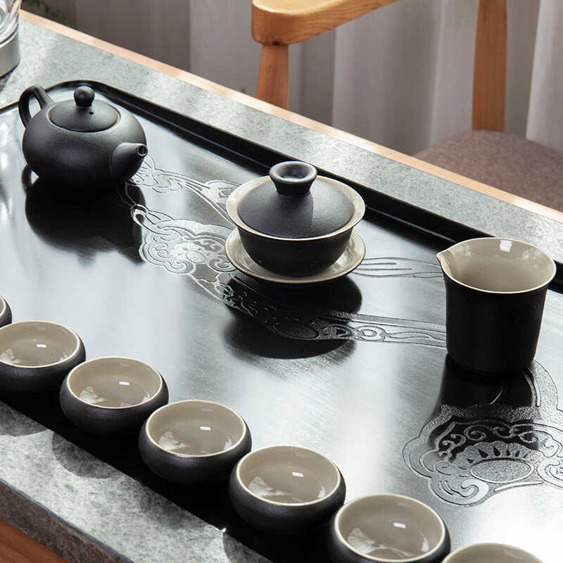 乌金石茶盘客厅家用茶具茶盘全自动套装一体嵌入式茶台大号烧水壶