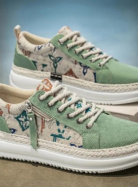 LINKE轻奢冬加绒男鞋潮流百搭户外透气耐磨软底运动休闲帆布鞋