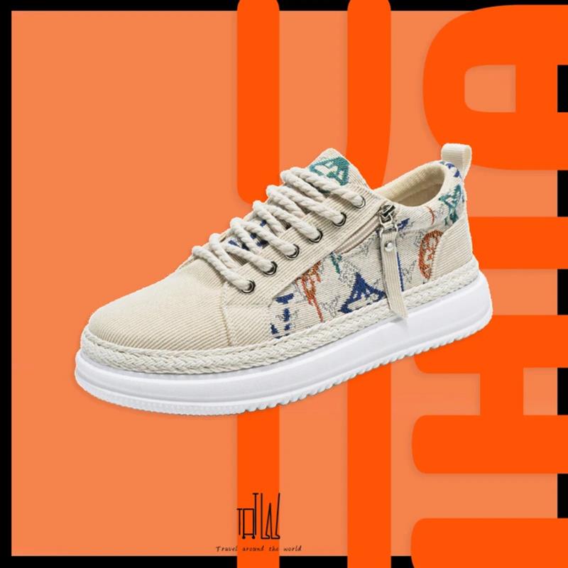 山林凉鞋贸1夏季薄款帆布鞋男透气草编渔夫低帮休闲时尚软底厚底