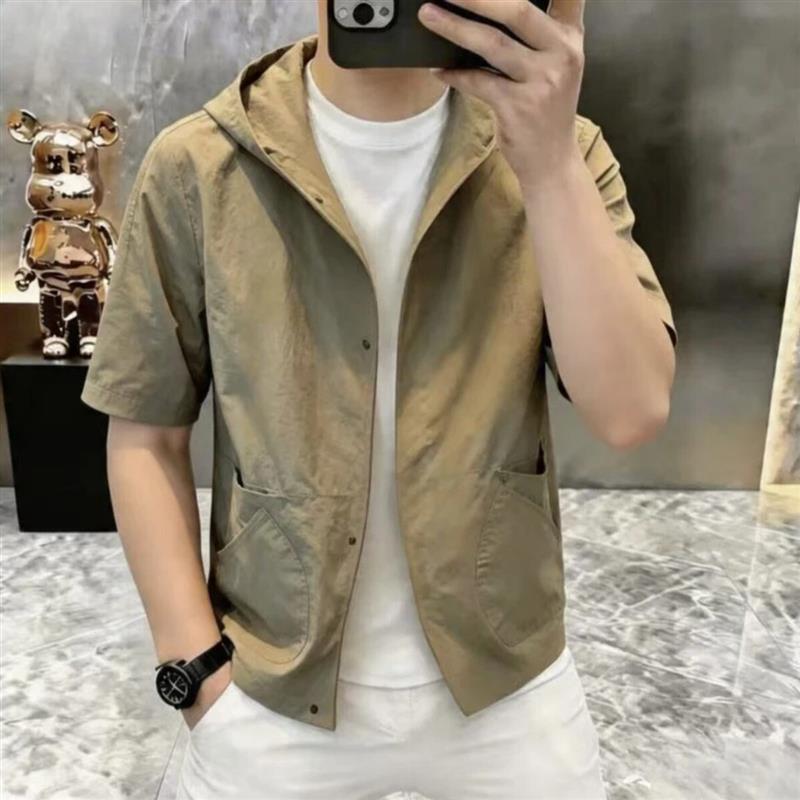 乐诚力精品轻奢服饰3夏季男士口袋设计连帽短袖衬衫外套潮流男装