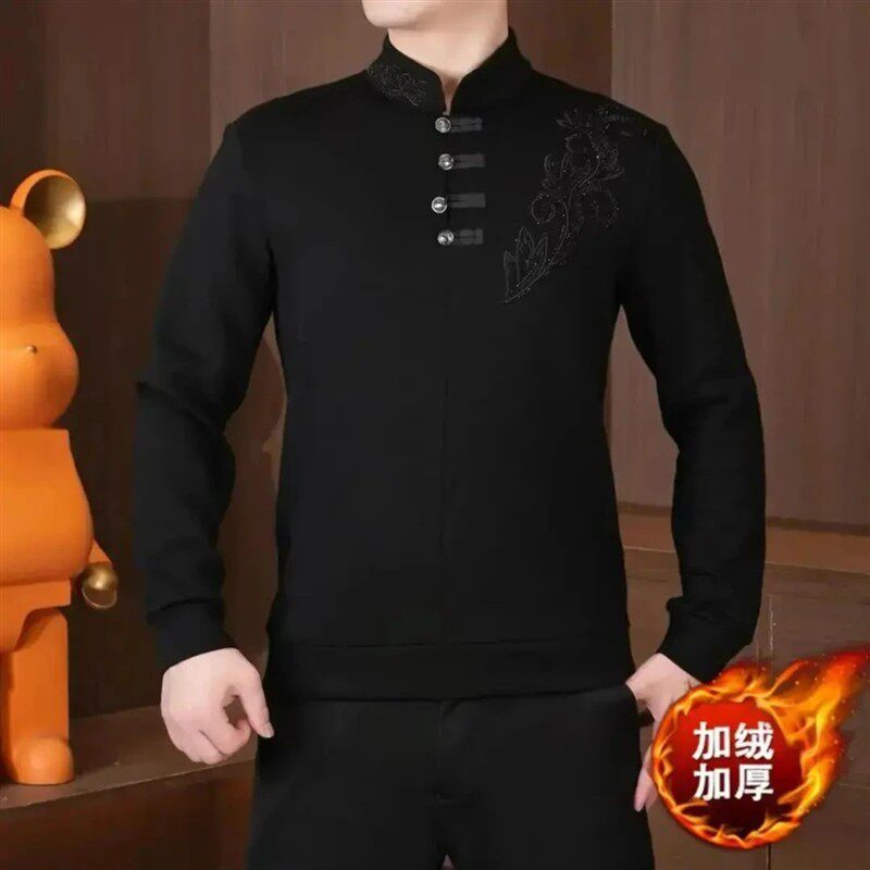 尊梵仕配饰旗舰国风新中式男G士立领卫衣刺绣加绒加厚保暖长袖大