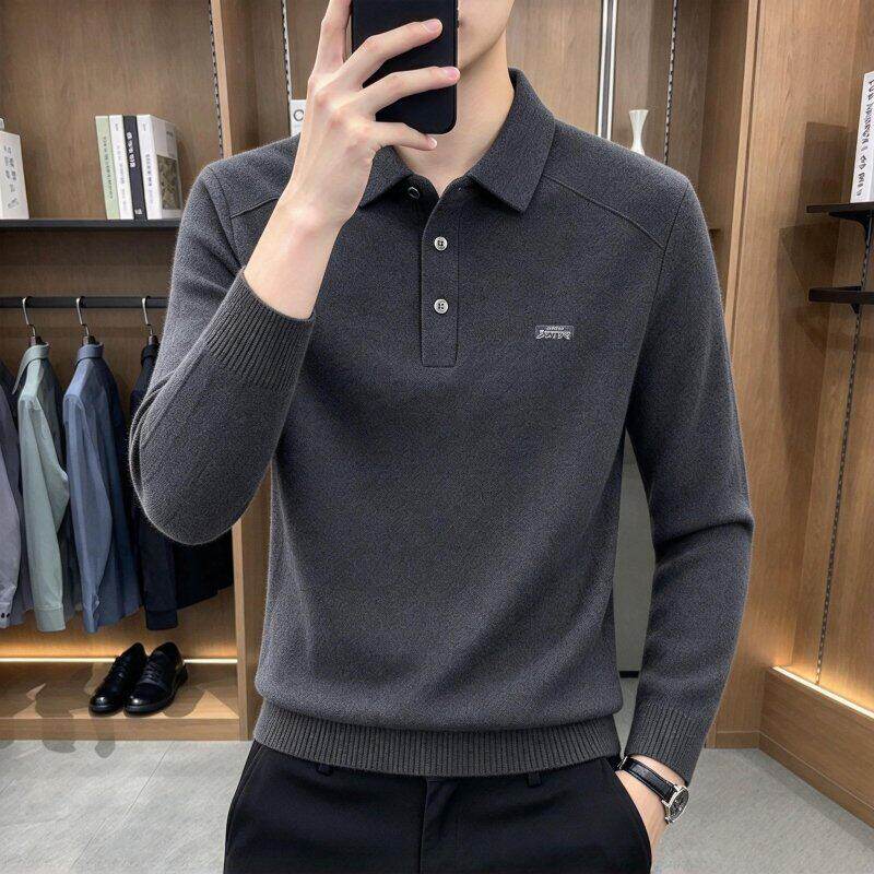 高端男士针织Polo衫秋冬新款刺绣长袖毛衣青年商务休闲翻领卫衣男
