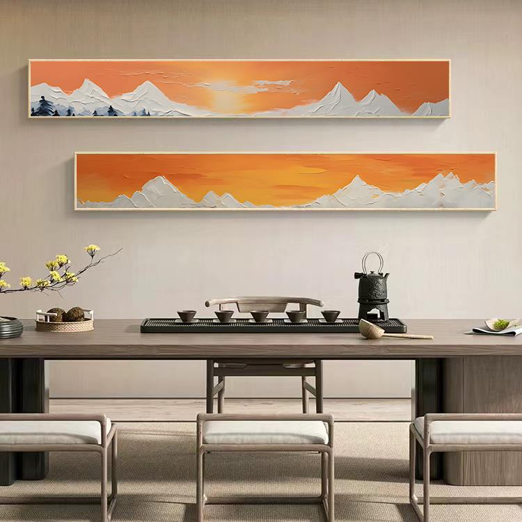 客厅肌理感装饰画窄长条几何沙发挂画长方形山床头壁画抽象书房画图片