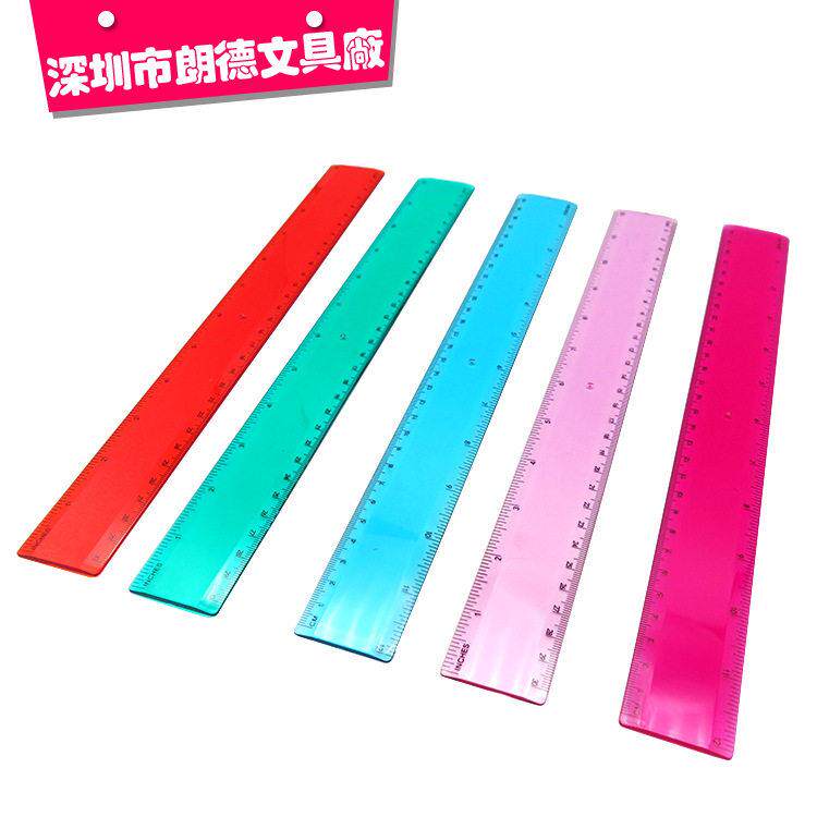 定作透明彩底 实色彩底塑料直尺 30cm/12英寸双斜坡塑料尺 广告尺