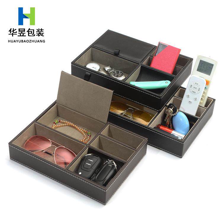 现货珠宝首饰盒5格首饰整理盒pu皮革钥匙零钱手表 桌面收纳盒