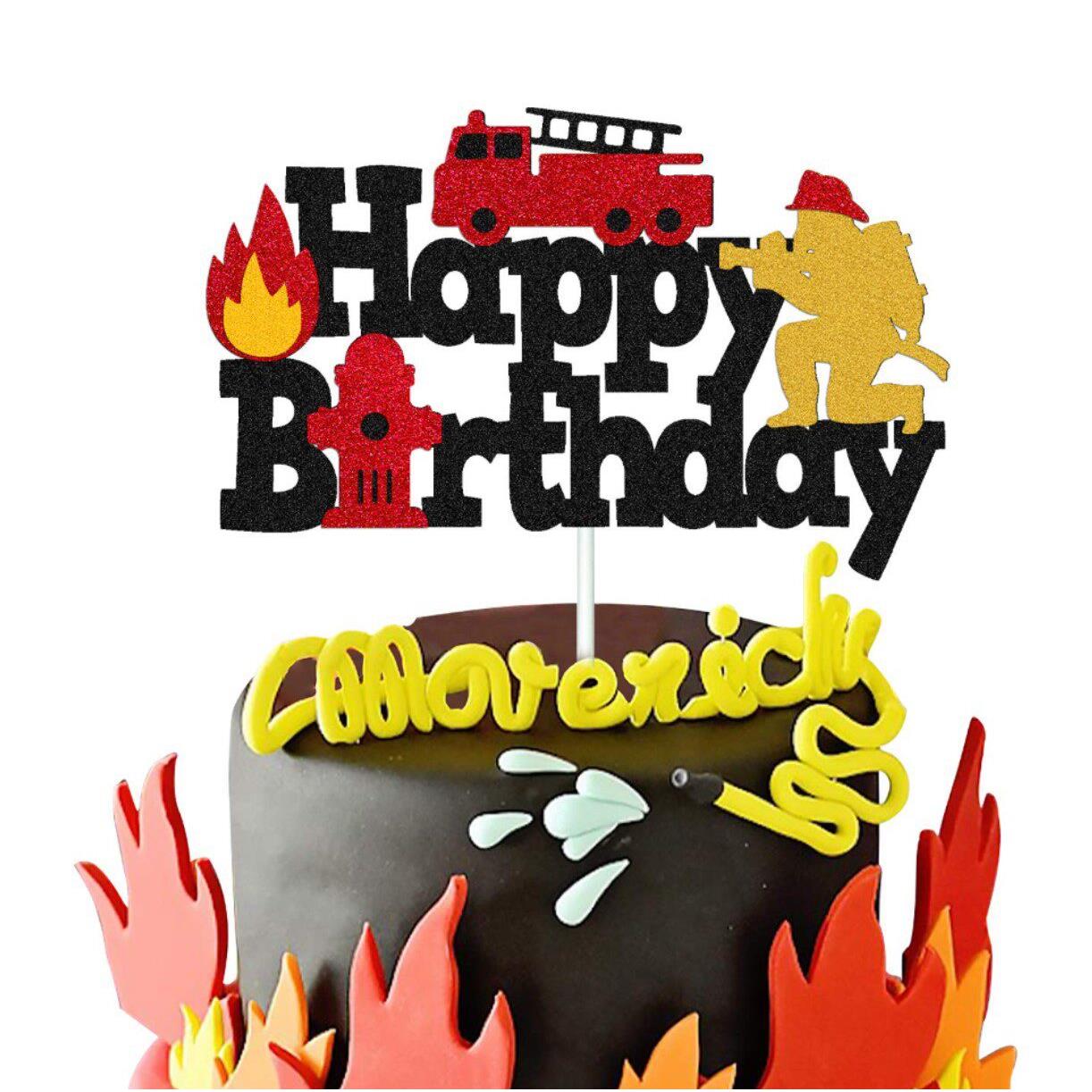 消防员生日主题蛋糕插牌 儿童消防员消防车生日烘焙蛋糕插牌
