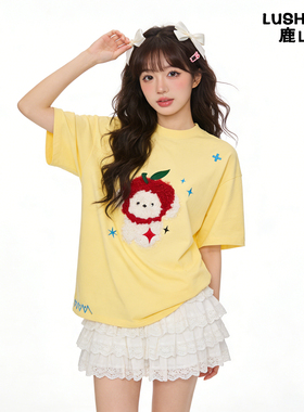 鹿山野 严选2026新款刺绣短袖T恤女夏季小个子可爱减龄甜美纯棉潮