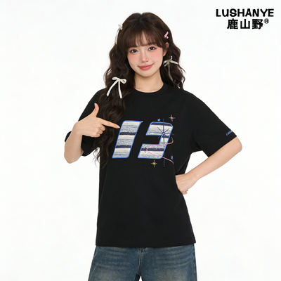 鹿山野 严选国潮牌字母短袖T恤男女夏季2026新款宽松百搭小众上衣