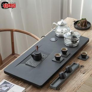 全自动一体上水茶台烧水壶办公室整套茶具套装 乌金石茶盘套装 家用