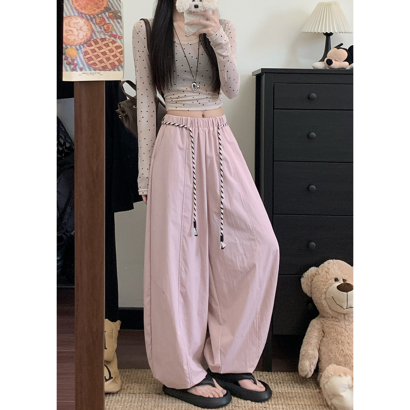 多巴胺弯刀裤子春夏设计感抽绳高腰垂感香蕉脚裤休闲阔腿裤女 - 淘宝联盟商品