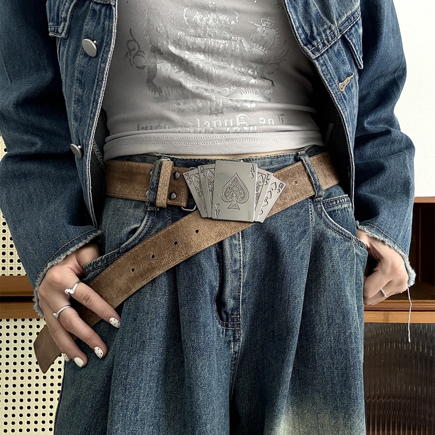 欧美设计感小众扣头皮带~