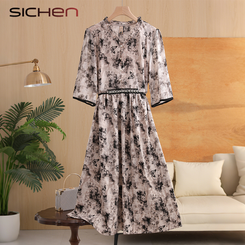 2025新款妈妈装洋气V领连衣裙