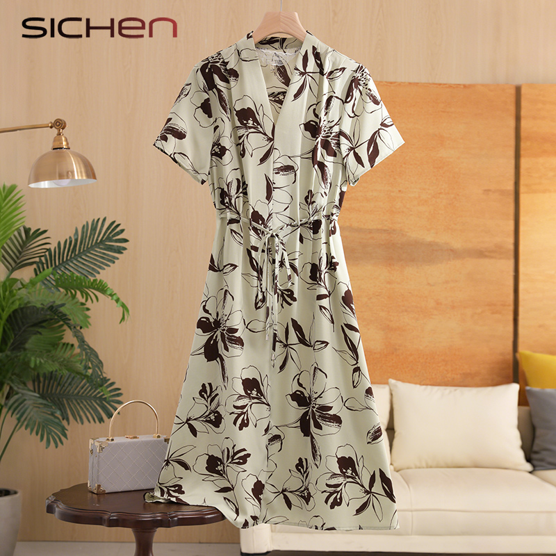 2025气质妈妈夏装洋气印花连衣裙