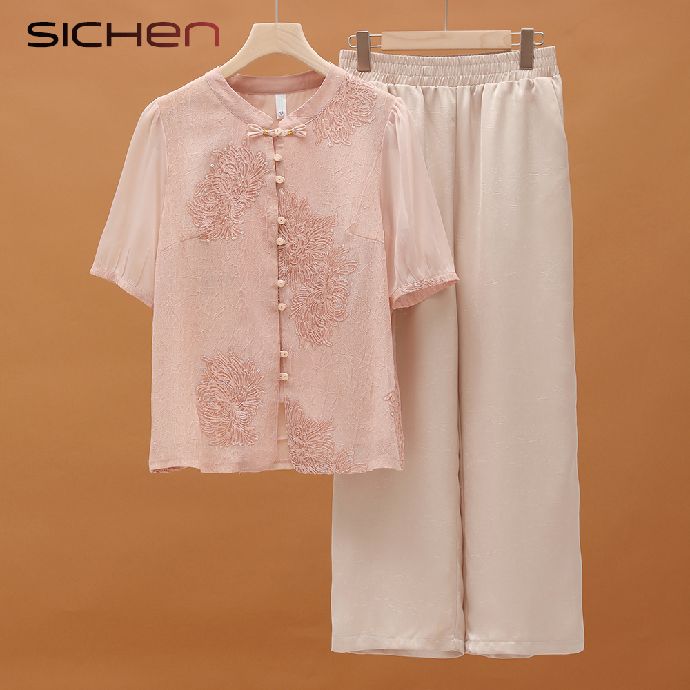 妈妈夏装洋气上衣服端庄大气套装