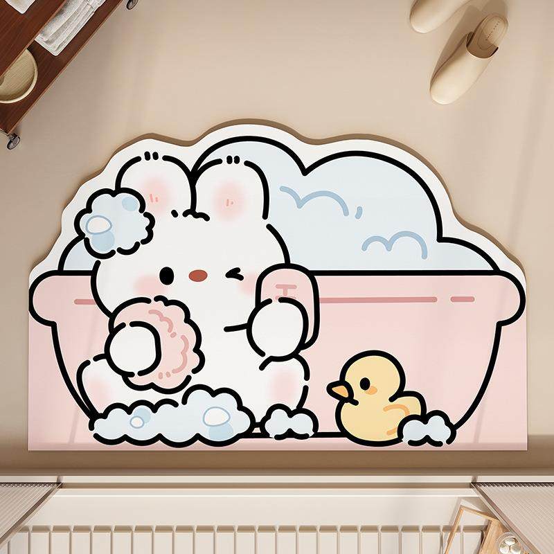 硅藻泥地垫卡通兔兔浴室吸水脚垫卫生间门口耐磨耐脏易打理地垫