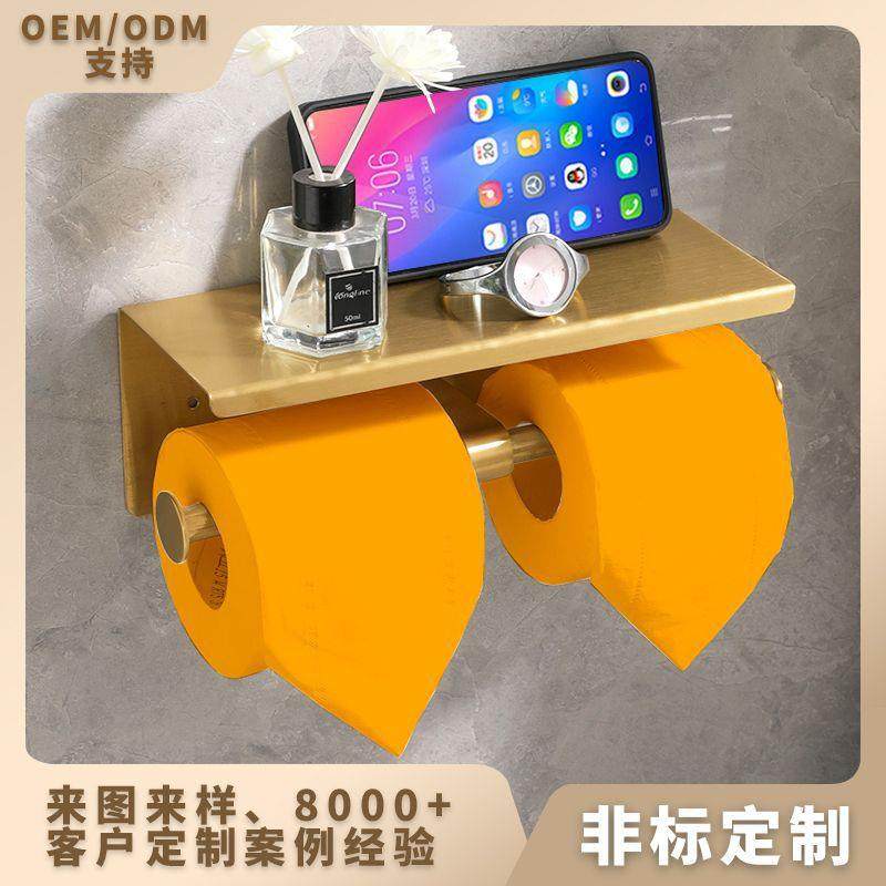 304不锈钢卷纸架 双厕纸架纸巾架酒店洗手间拉丝金跨境卷纸盒两用