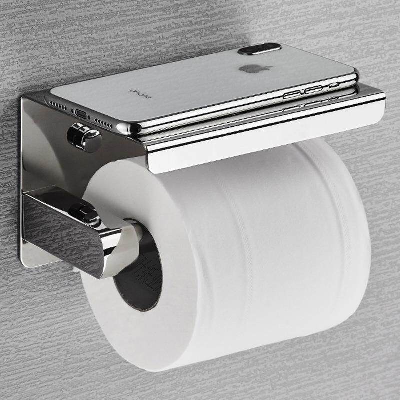卷纸架304不锈钢卫生间手机置物架厕所手纸盒壁挂式纸巾架免打孔