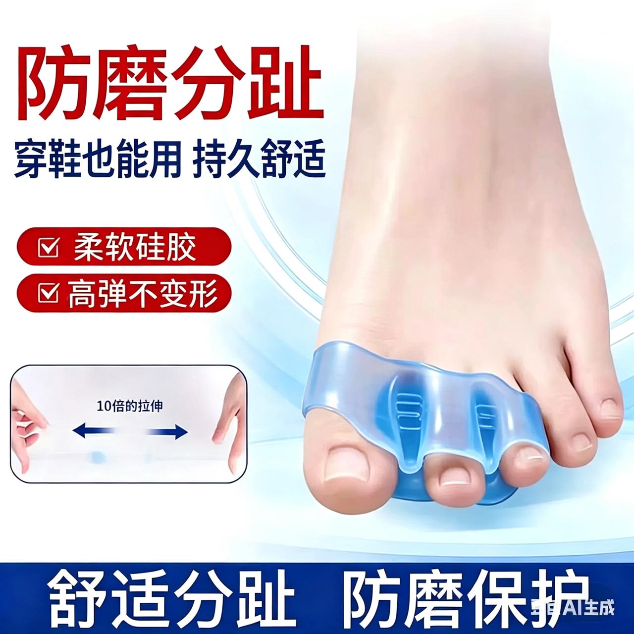 大脚趾硅胶分趾器防磨脚柔软透气拇外翻矫正分趾套穿鞋可用