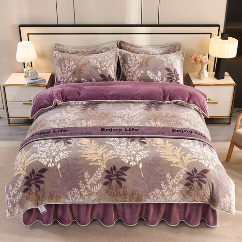 2026新款加厚牛奶绒吊边床裙款双面绒加绒加厚印花防静电四件套