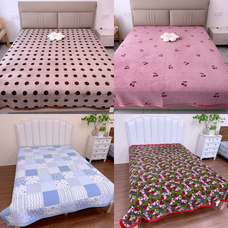 秋冬牛奶绒床盖绗缝直边大床铺